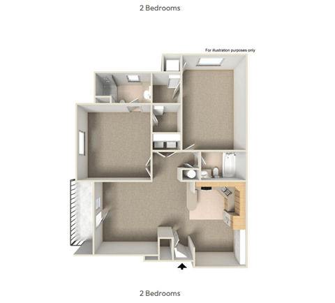 Floor plan for 2 beds, 2 baths, 1081 sqft